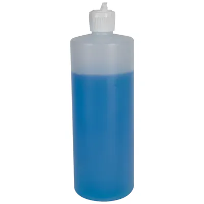 32 oz. Natural HDPE Flame-Treated Cylindrical Sample Bottle with 28/410 White Ribbed Flip-Top Dispensing Cap