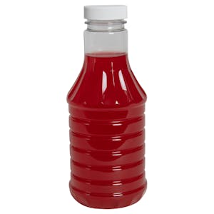 16 oz. Clear PET Hot-Fill Decanter Bottle with 38/400 White Ribbed Cap with Foil Induction Seal
