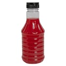 16 oz. Clear PET Hot-Fill Decanter Bottle with 38/400 Black Ribbed Snap-Top Dispensing Cap