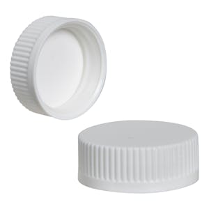 38/400 White Polypropylene Unlined Ribbed Glossy Sleek Child Resistant (CRC) Cap