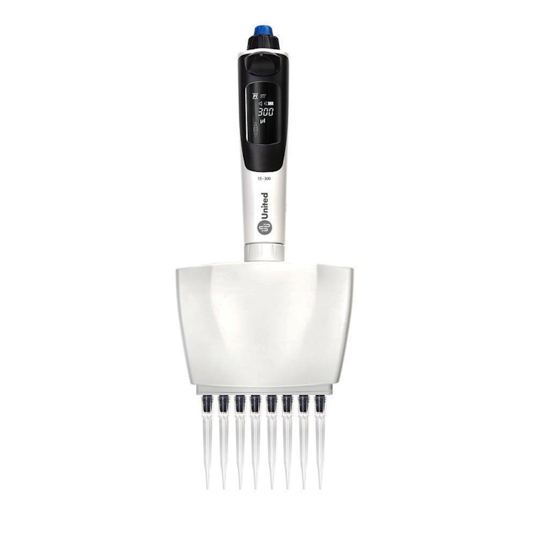 15 to 300µL Jupiter Electronic 8-Channel Adjustable Pipettor