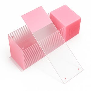 Pink Frosted Diamond® White Glass Charged Microscope Slide with Ground Edges & 90° Corners - Case of 1440