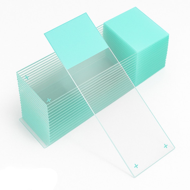 Aqua Frosted Diamond® White Glass Charged Microscope Slide with Ground Edges & 90° Corners - Case of 1440