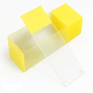 Yellow Frosted Diamond® White Glass Charged Microscope Slide with Ground Edges & 90° Corners - Case of 1440