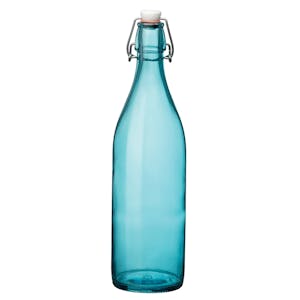 33.75 oz. (1 Liter) Sky Blue Glass Round Giara Bottle with Swing Top Cap - Case of 6