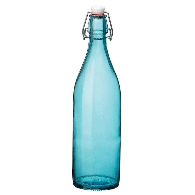 33.75 oz. (1 Liter) Sky Blue Glass Round Giara Bottle with Swing Top Cap - Case of 6