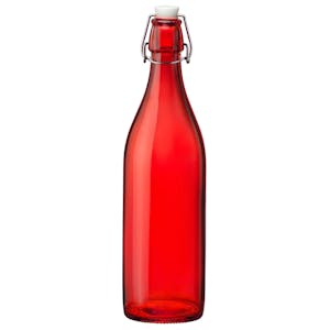 33.75 oz. (1 Liter) Red Glass Round Giara Bottle with Swing Top Cap - Case of 6