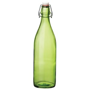33.75 oz. (1 Liter) Green Glass Round Giara Bottle with Swing Top Cap - Case of 6