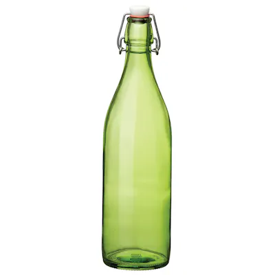 33.75 oz. (1 Liter) Green Glass Round Giara Bottle with Swing Top Cap - Case of 6