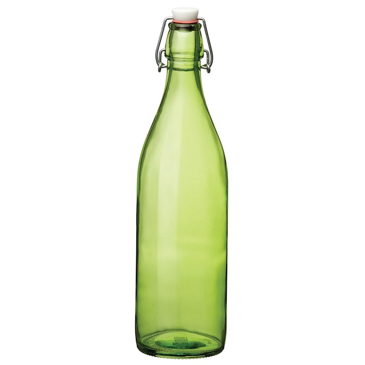 33.75 oz. (1 Liter) Green Glass Round Giara Bottle with Swing Top Cap - Case of 6