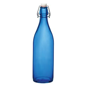33.75 oz. (1 Liter) Navy Blue Glass Round Giara Bottle with Swing Top Cap - Case of 6