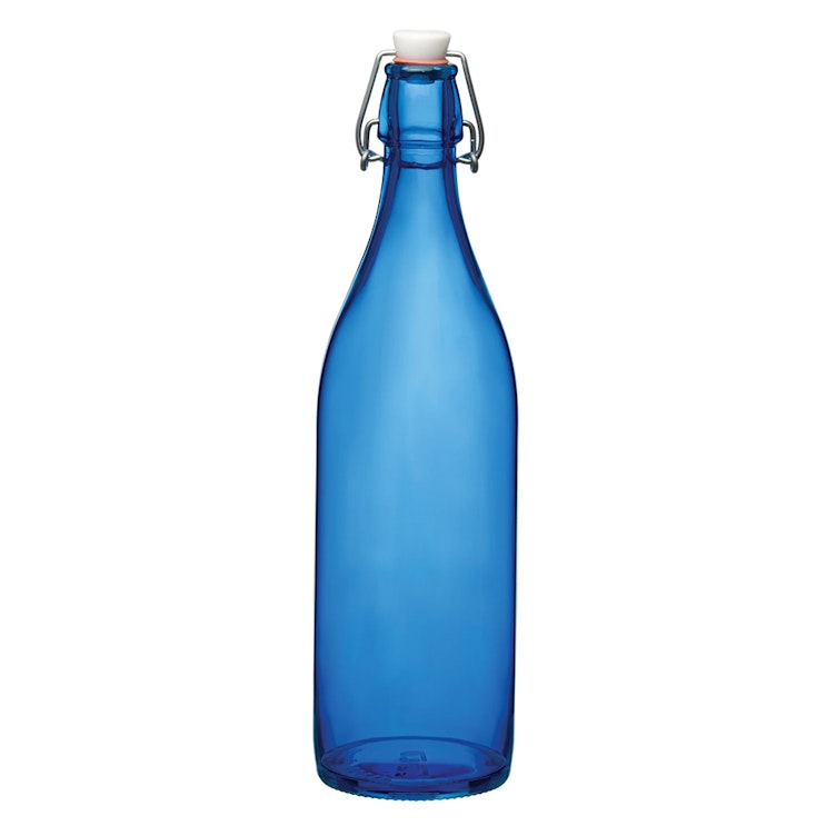 33.75 oz. (1 Liter) Navy Blue Glass Round Giara Bottle with Swing Top Cap - Case of 6