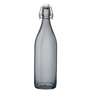 33.75 oz. (1 Liter) Gray Glass Round Giara Bottle with Swing Top Cap - Case of 6