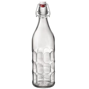 33.75 oz. (1 Liter) Clear Glass Round Moresca Bottle with Swing Top Cap - Case of 6