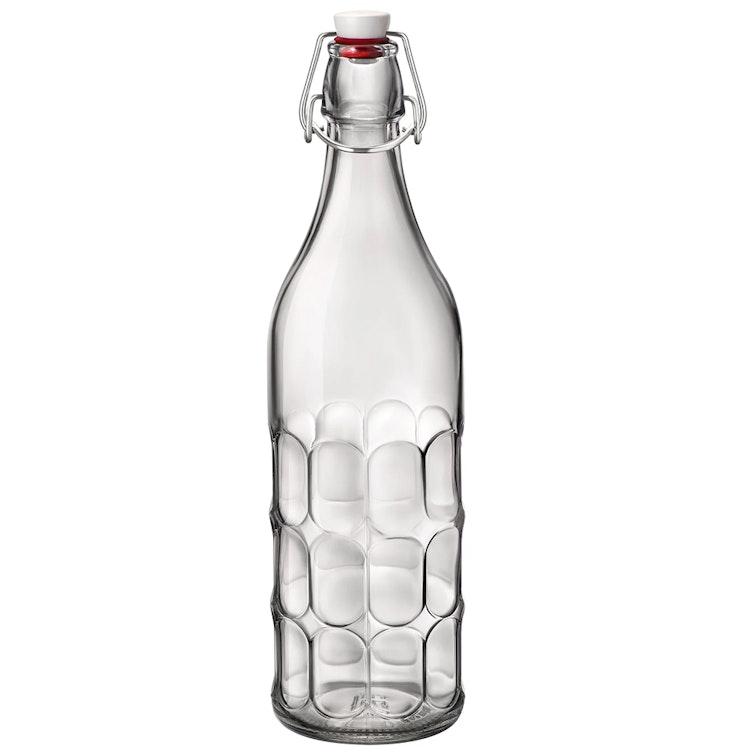 33.75 oz. (1 Liter) Clear Glass Round Moresca Bottle with Swing Top Cap - Case of 6