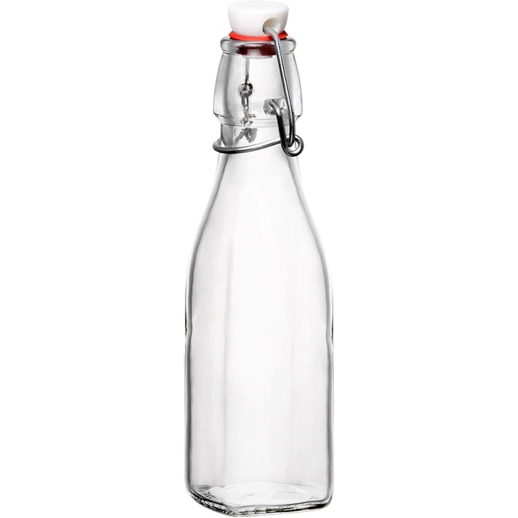 4.25 oz. (0.125 Liter) Clear Glass Square Bottle with Swing Top Cap - Case of 20