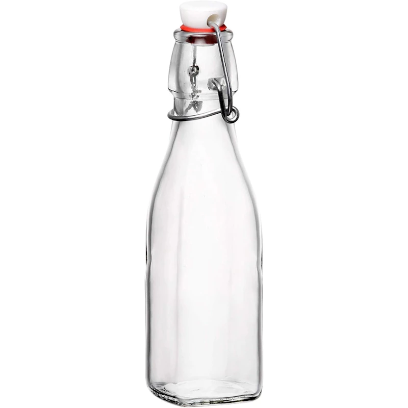 4.25 oz. (0.125 Liter) Clear Glass Square Bottle with Swing Top Cap - Case of 20
