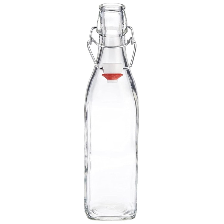 17 oz. (0.5 Liter) Clear Glass Square Bottle with Swing Top Cap - Case of 12
