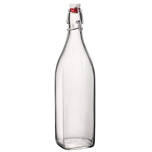 34 oz. (1 Liter) Clear Glass Square Bottle with Swing Top Cap - Case of 6