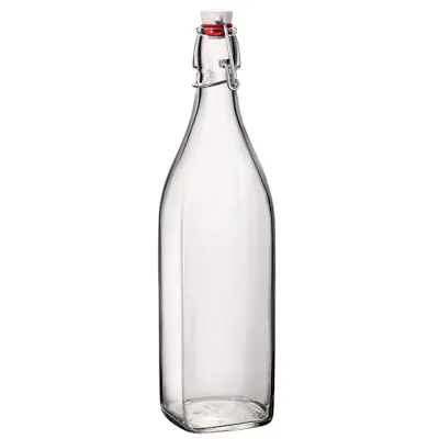 34 oz. (1 Liter) Clear Glass Square Bottle with Swing Top Cap - Case of 6