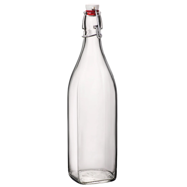 34 oz. (1 Liter) Clear Glass Square Bottle with Swing Top Cap - Case of 6