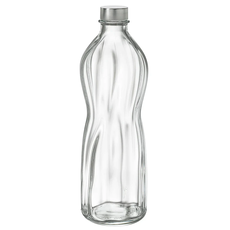 33.75 oz. (1 Liter) Clear Glass Round Swirl Bottle with Aluminum Cap - Case of 6