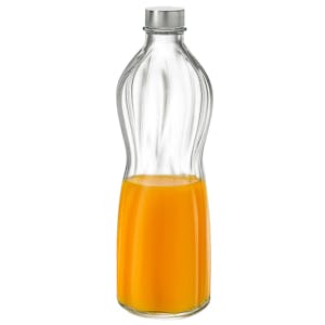 33.75 oz. (1 Liter) Clear Glass Round Swirl Bottle with Aluminum Cap - Case of 6