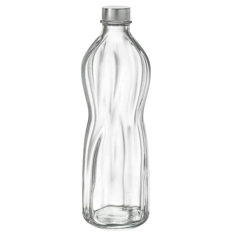 22 oz. (0.75 Liter) Clear Glass Round Swirl Bottle with Aluminum Cap - Case of 6