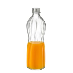 22 oz. (0.75 Liter) Clear Glass Round Swirl Bottle with Aluminum Cap - Case of 6