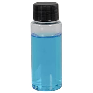 1 oz. Clear PET Cylindrical Bottle with 20/410 Black Ribbed Cap with F217 Liner