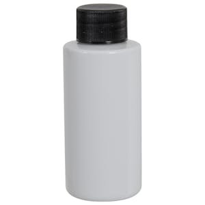 2 oz. White PET Cylindrical Bottle with 20/410 Black Ribbed Cap with F217 Liner