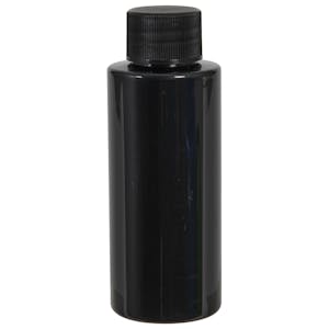 2 oz. Black PET Cylindrical Bottle with 20/410 Black Ribbed Cap with F217 Liner