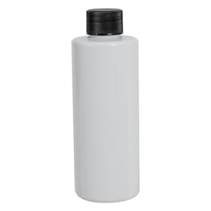 4 oz. White PET Cylindrical Bottle with 20/410 Black Ribbed Cap with F217 Liner