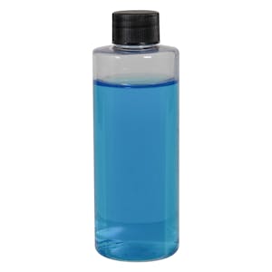 4 oz. Clear PET Cylindrical Bottle with 20/410 Black Ribbed Cap with F217 Liner