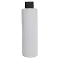 8 oz. White PET Cylindrical Bottle with 24/410 Black Ribbed Cap with F217 Liner