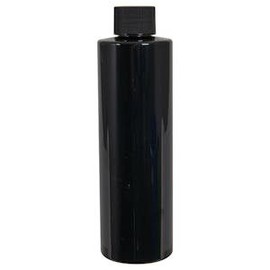 8 oz. Black PET Cylindrical Bottle with 24/410 Black Ribbed Cap with F217 Liner