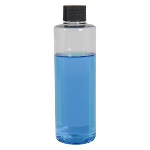 8 oz. Clear PET Cylindrical Bottle with 24/410 Black Ribbed Cap with F217 Liner