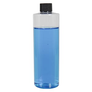 12 oz. Clear PET Cylindrical Bottle with 24/410 Black Ribbed Cap with F217 Liner