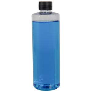 16 oz. Clear PET Cylindrical Bottle with 28/410 Black Ribbed Cap with F217 Liner
