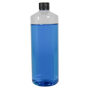 32 oz. Clear PET Cylindrical Bottle with 28/410 Black Ribbed Cap with F217 Liner