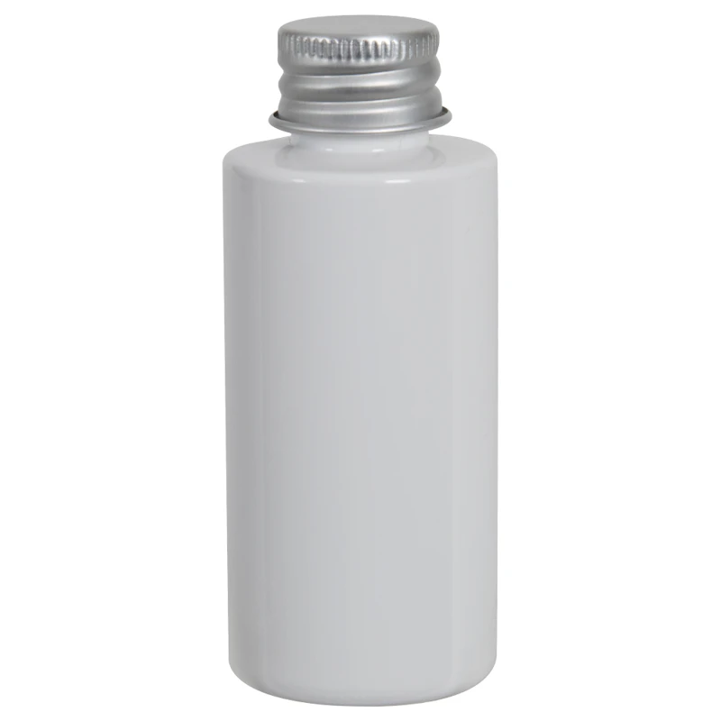 2 oz. White PET Cylindrical Bottle with 20/410 Brushed Silver Aluminum Cap with Foam Liner