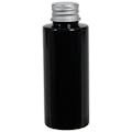 2 oz. Black PET Cylindrical Bottle with 20/410 Brushed Silver Aluminum Cap with Foam Liner