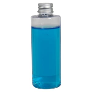 4 oz. Clear PET Cylindrical Bottle with 20/410 Brushed Silver Aluminum Cap with Foam Liner