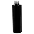 8 oz. Black PET Cylindrical Bottle with 24/410 Brushed Silver Aluminum Cap with Foam Liner