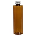 8 oz. Amber PET Cylindrical Bottle with 24/410 Brushed Silver Aluminum Cap with Foam Liner