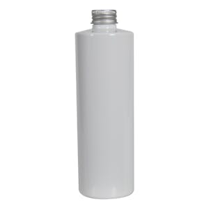 12 oz. White PET Cylindrical Bottle with 24/410 Brushed Silver Aluminum Cap with Foam Liner