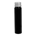 1 oz. Black PET Slim Cylindrical Bottle with 20/410 Brushed Silver Aluminum Cap with Foam Liner