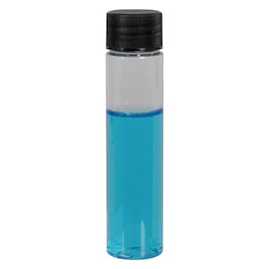 1 oz. Clear PET Slim Cylindrical Bottle with 20/410 Black Ribbed Cap with F217 Liner