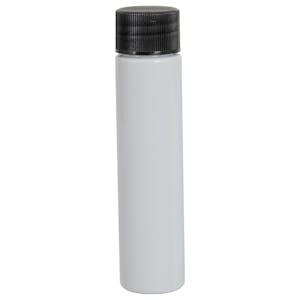 1 oz. White PET Slim Cylindrical Bottle with 20/410 Black Ribbed Cap with F217 Liner