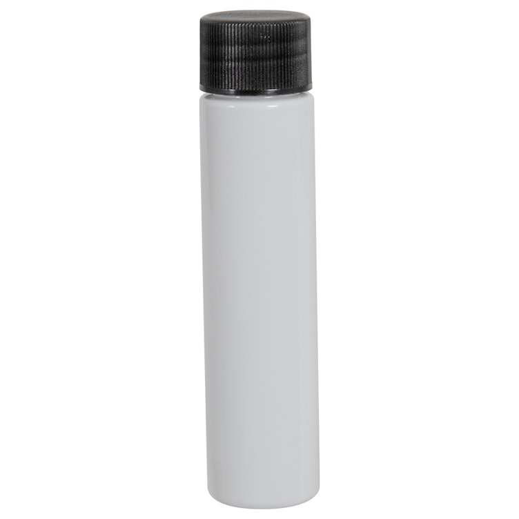 1 oz. White PET Slim Cylindrical Bottle with 20/410 Black Ribbed Cap with F217 Liner